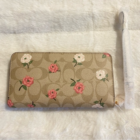 New Coach Slim Zip Wallet In Signature Canvas With Floral Print - Picture 2 of 7